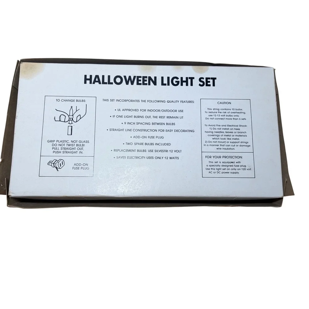 Vintage 1991 Party Fun Pumpkin Light Set Halloween String 10 Retro Blow Mold
